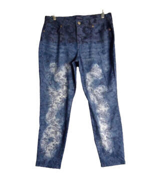 Bandolino Lisbeth Crop Dark Wash Paisley Print Jeans Womens Size 8